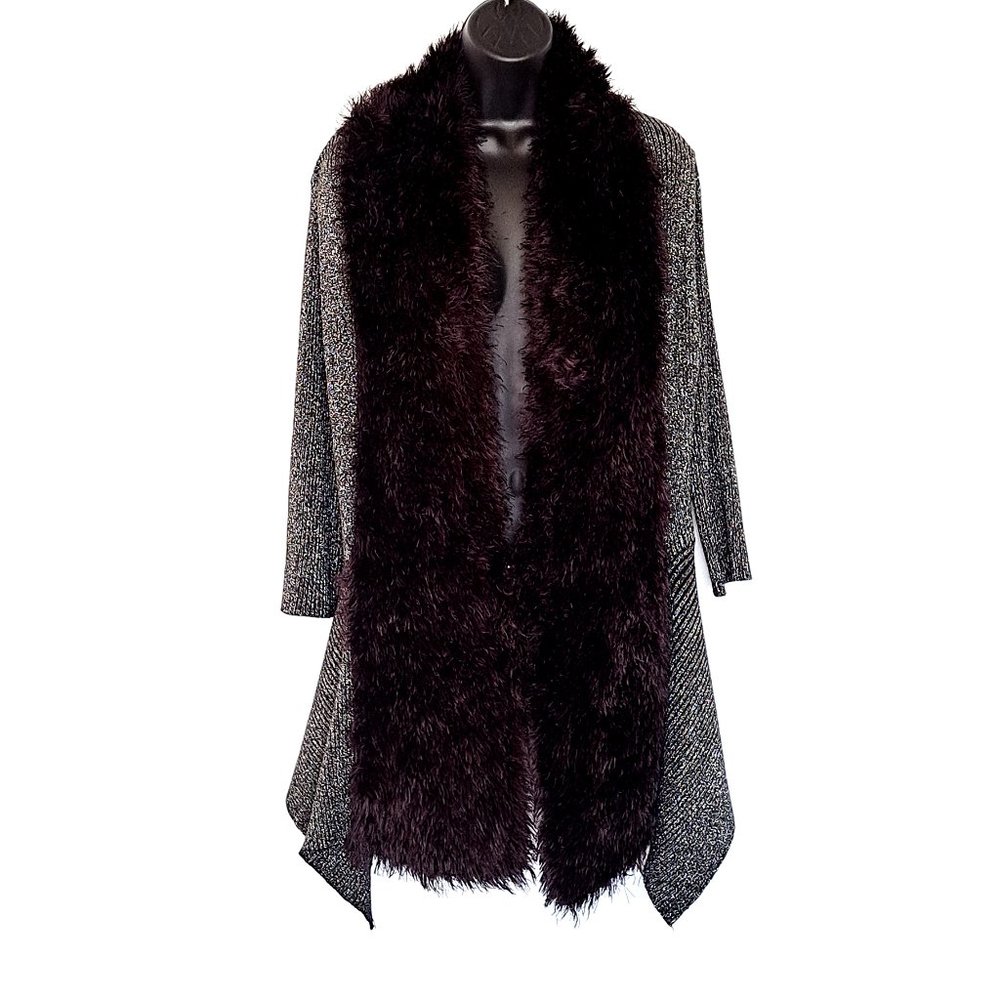 Lauren Michelle Women's Black & Silver Metallic Cardigan Size L